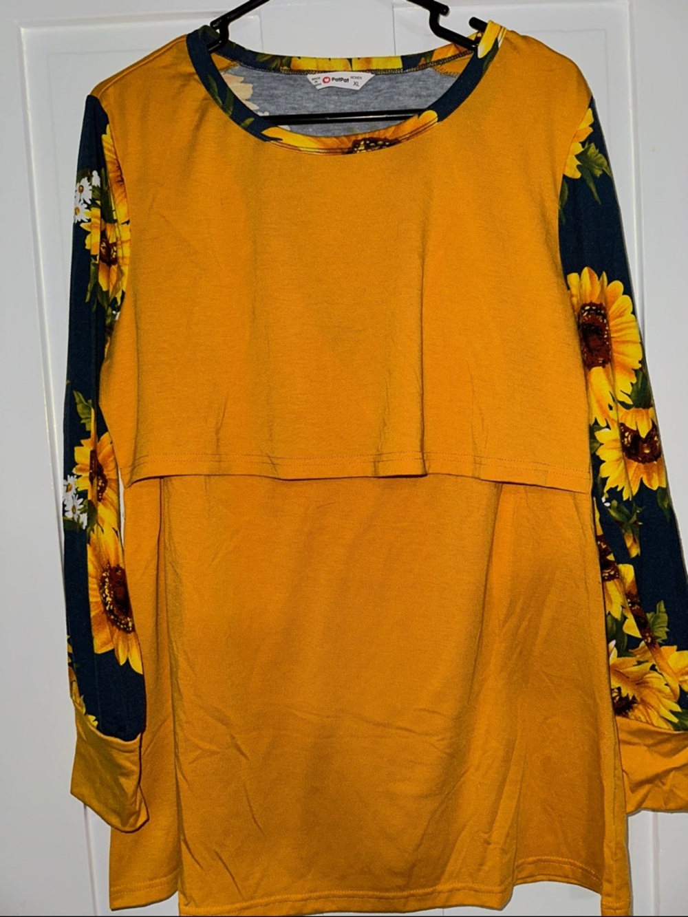 PatPat Mustard Sunflower-Print Layered Long Sleeve Nursing Top